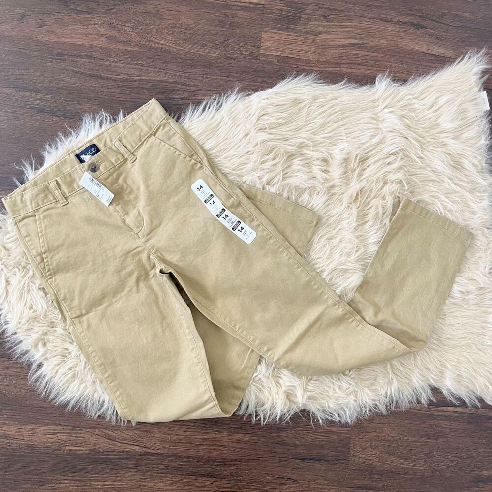 NWT The Children's Place Khaki Chino Pants Flax Size 14 Slim Fit